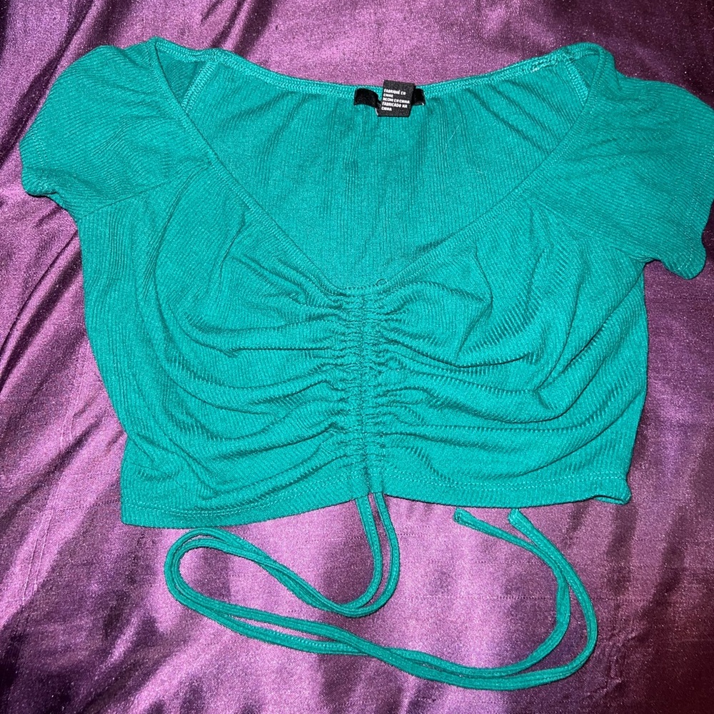 Dark green tie crop top